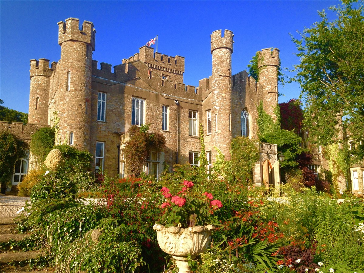 Blue sky and flowers at Augill Castle 