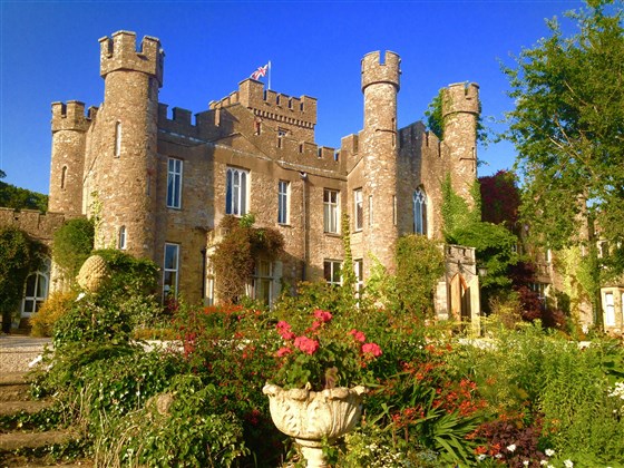Blue sky and flowers at Augill Castle 