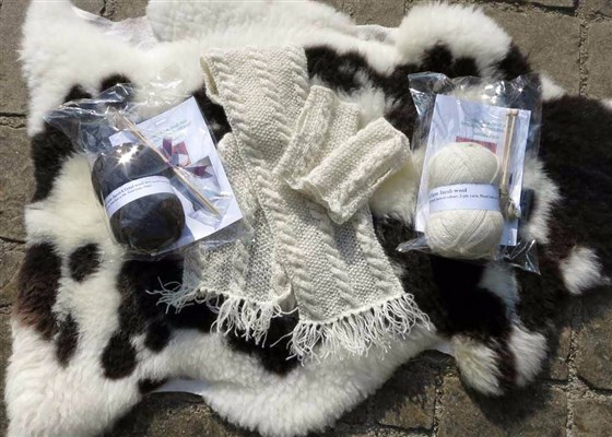 Huxtable Farm Jacob wool knitting kits, yarn, cushions, throws and more