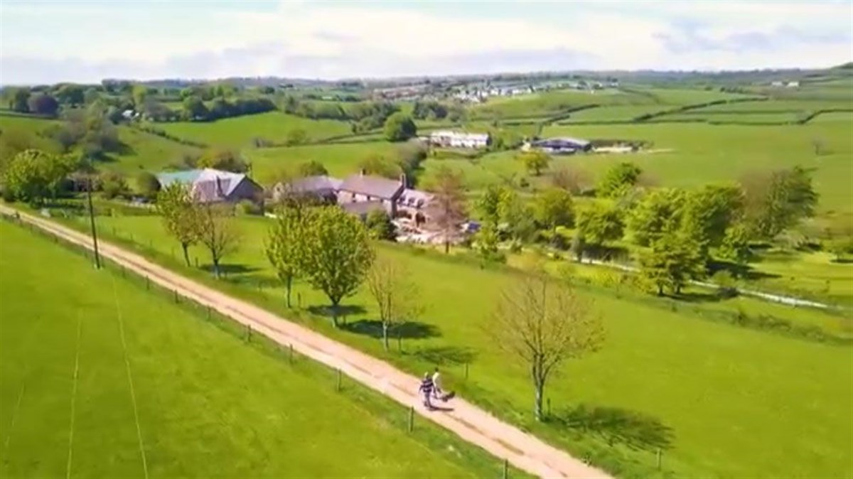 Aerial view of Huxtable Farm B&B in North Devon