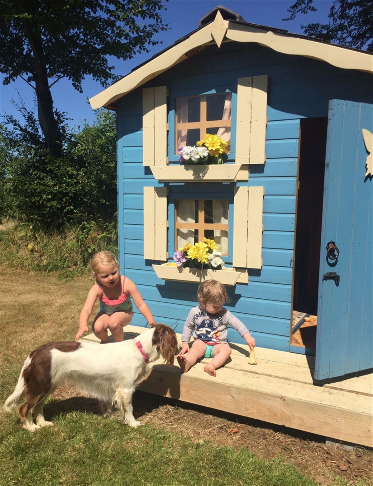 Childrens play area with swings and Wendy house