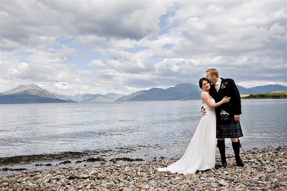 Wedding couple on the shore