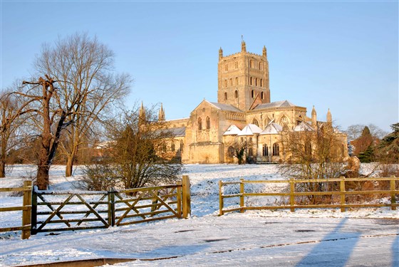 Winter wonderland around Tewkesbury Abbey.