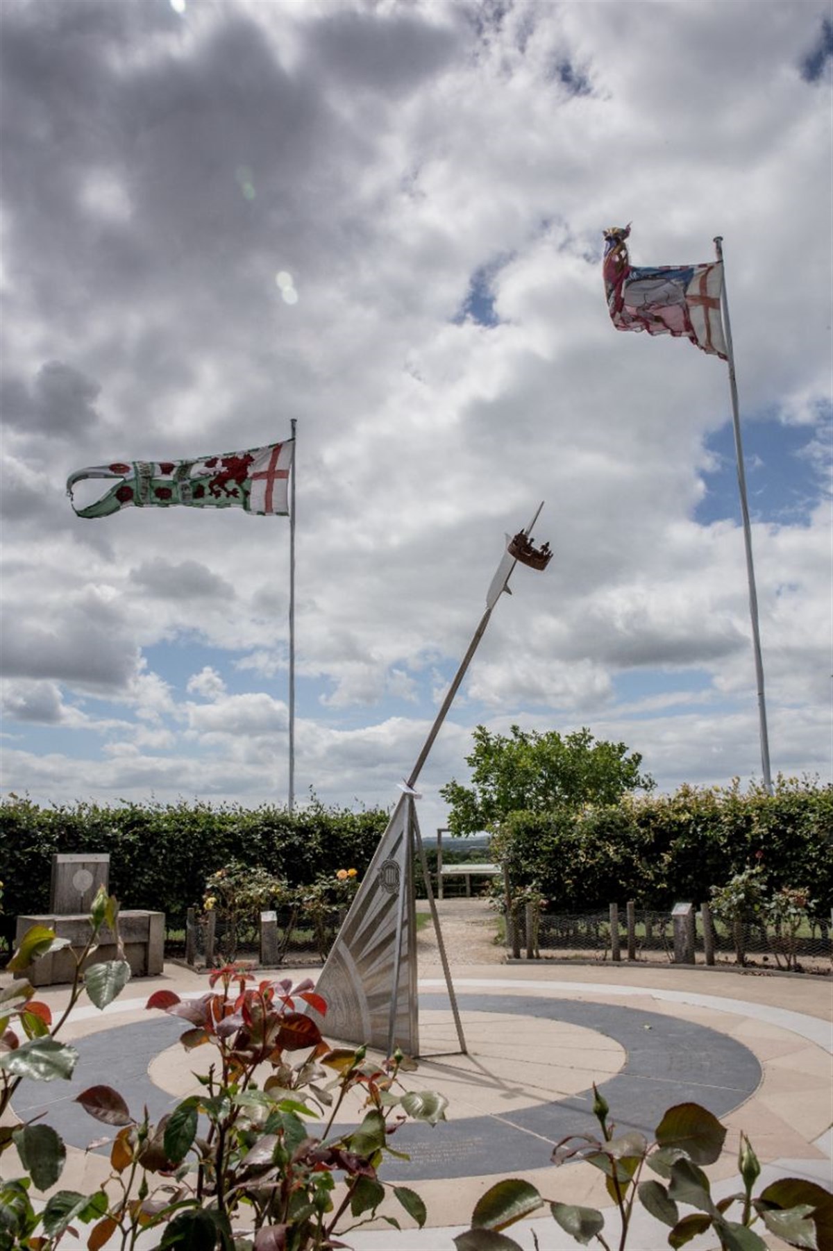 Bosworth Battlefield Sun Dial and Iconic Flags credited to Leicestershire County Council