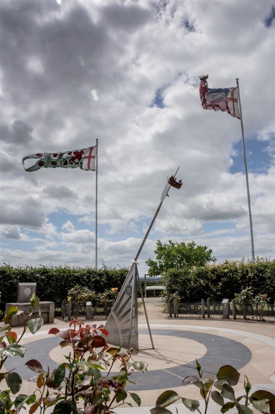Bosworth Battlefield Sun Dial and Iconic Flags credited to Leicestershire County Council