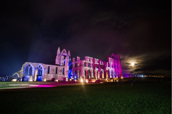Illuminated Whitby Abbey <span style='font-size:8px;'>®English Heritage</span>