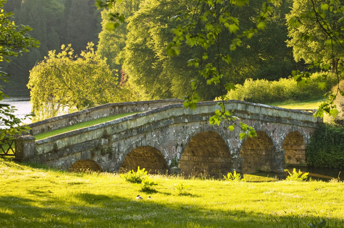Palladian bridge at Stourhead, Wiltshire, in May. ®National Trust Images/Clive Nichols