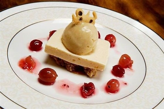 White chocolate parfait, gooseberry sorbet