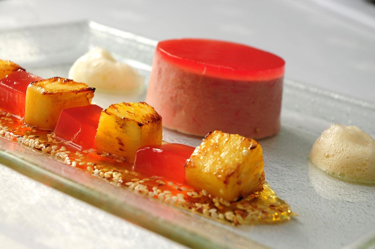 Rhubarb Mousse with Roast Pineapple