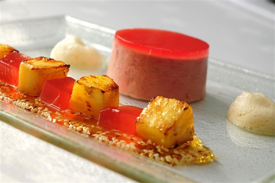 Rhubarb Mousse with Roast Pineapple