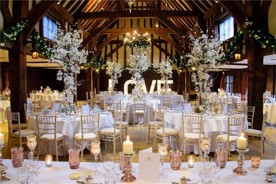The Tithe Barn laid for a wedding reception