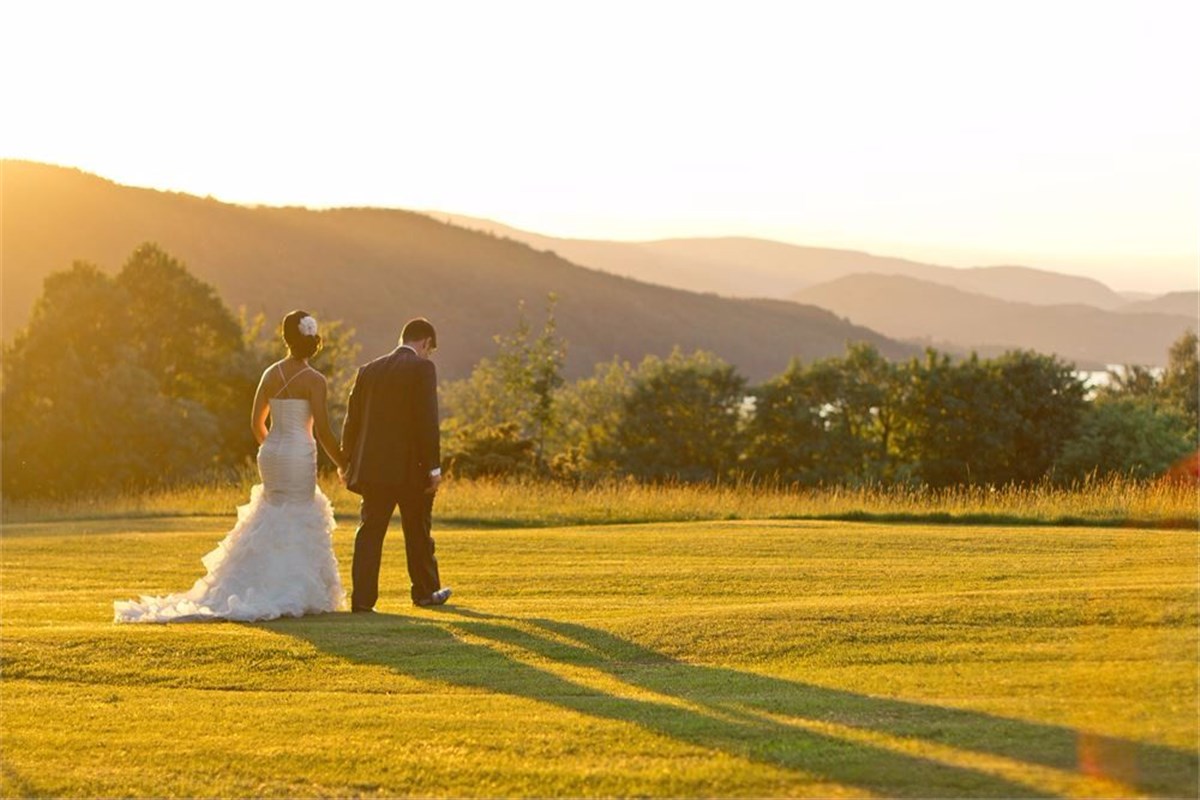 Couple walking in the garden