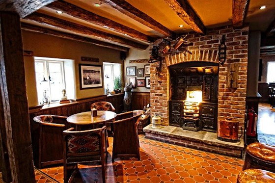 Open fireplace in the dog-friendly section