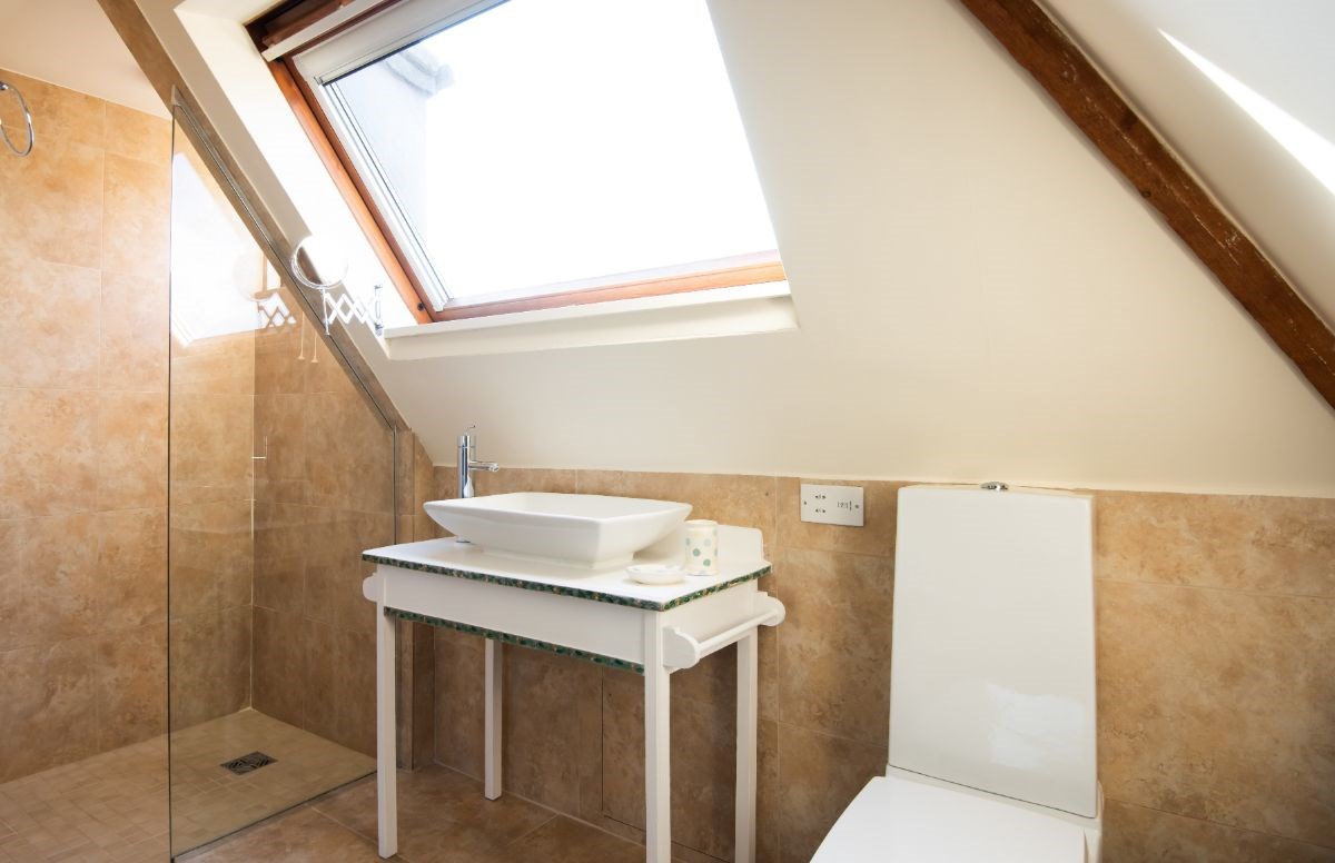 Walk in shower in the modern bathroom