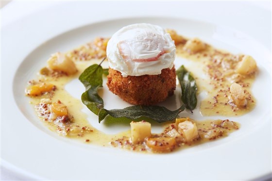 Hamhock Fritter, Poached Egg, Celeriac & Mustard Sauce