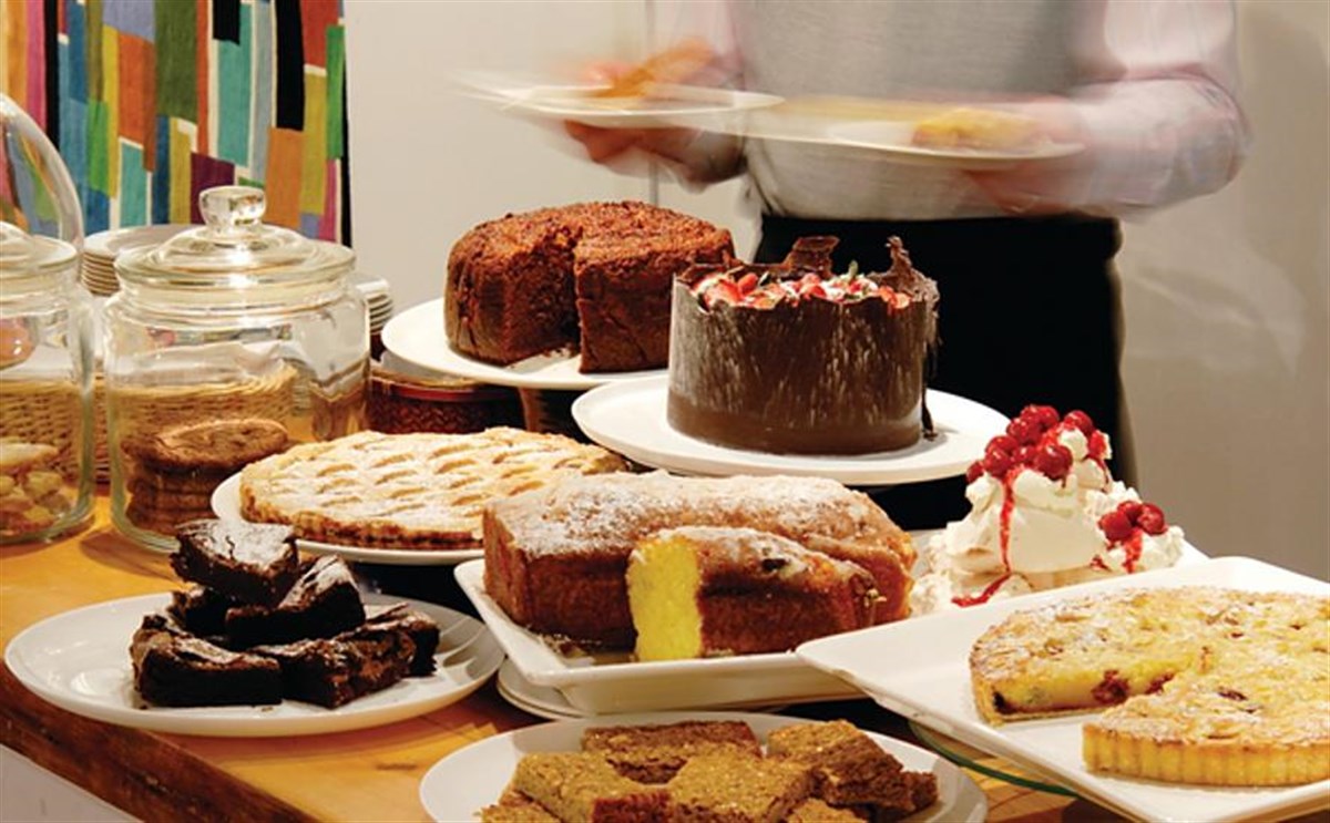 Delicious homemade cakes on our Café counter