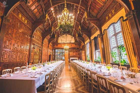 Wedding dinner set up in the Great Hall 