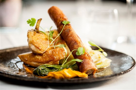 Guinea Fowl with wild mushroom cigar