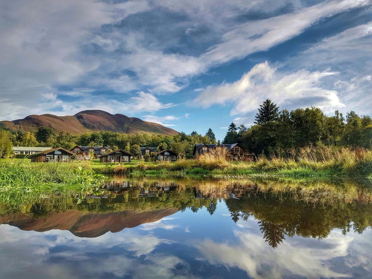 View of lodges with Conic Hill behind