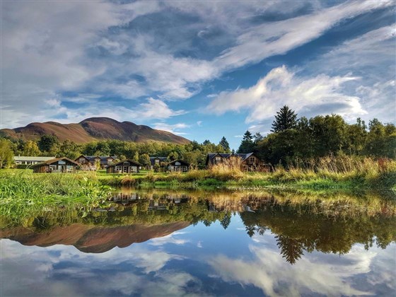 View of lodges with Conic Hill behind