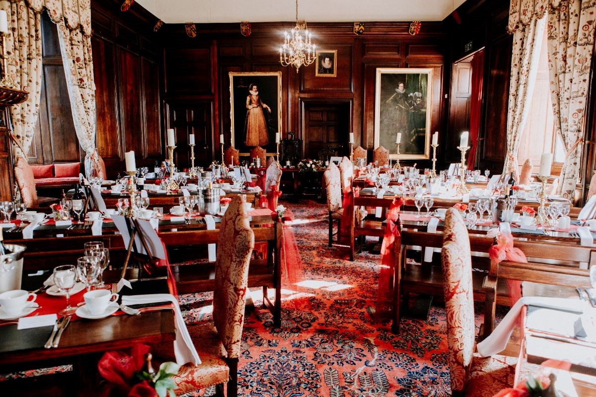 The great hall set for a wedding breakfast