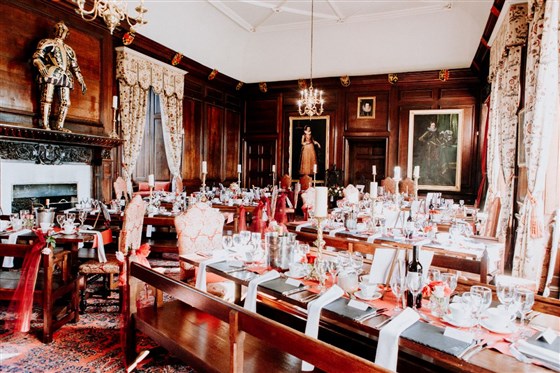 The great hall set for a wedding breakfast
