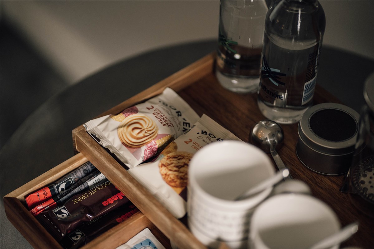 Well-stocked hospitality tray