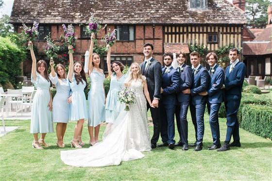 Bridal Party in the grounds of Langshott Manor