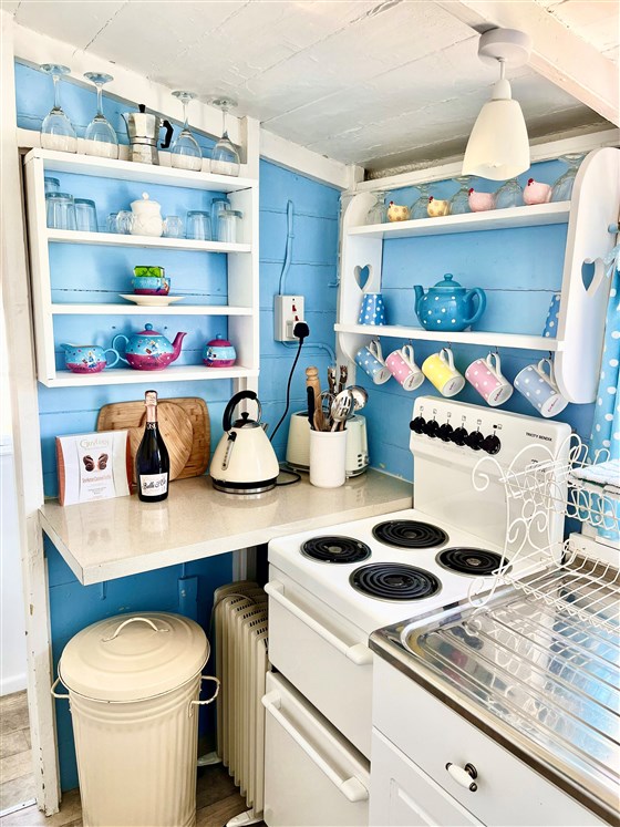 Sea Angel kitchen  Beach Chalet Cornwall Self Catering