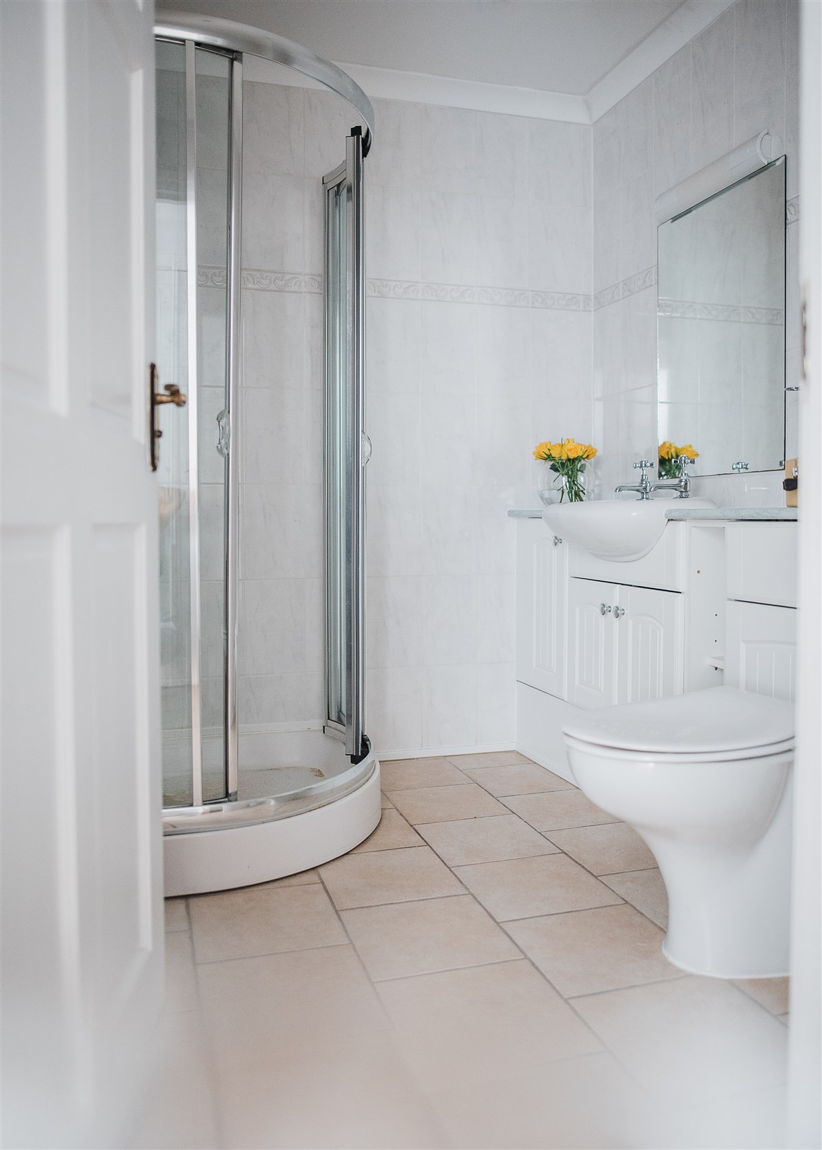 The second bathroom with walk in shower