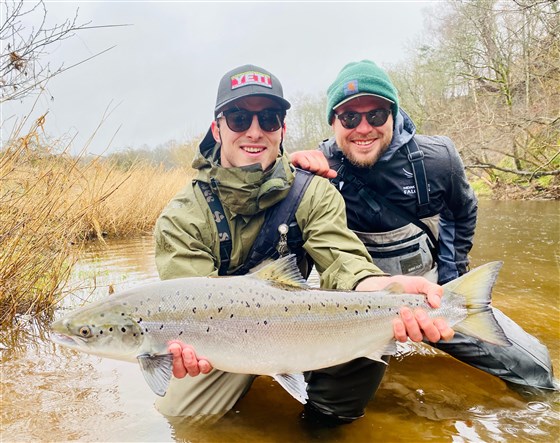 Adam Radwan with our First Spring Salmon for our 2023 Season. Landed in February.