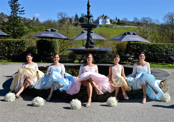 Bridesmaids on the Fountain | Broadoaks Country House Lake District Wedding Venue