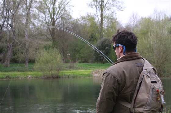 Fighting fish on the bank