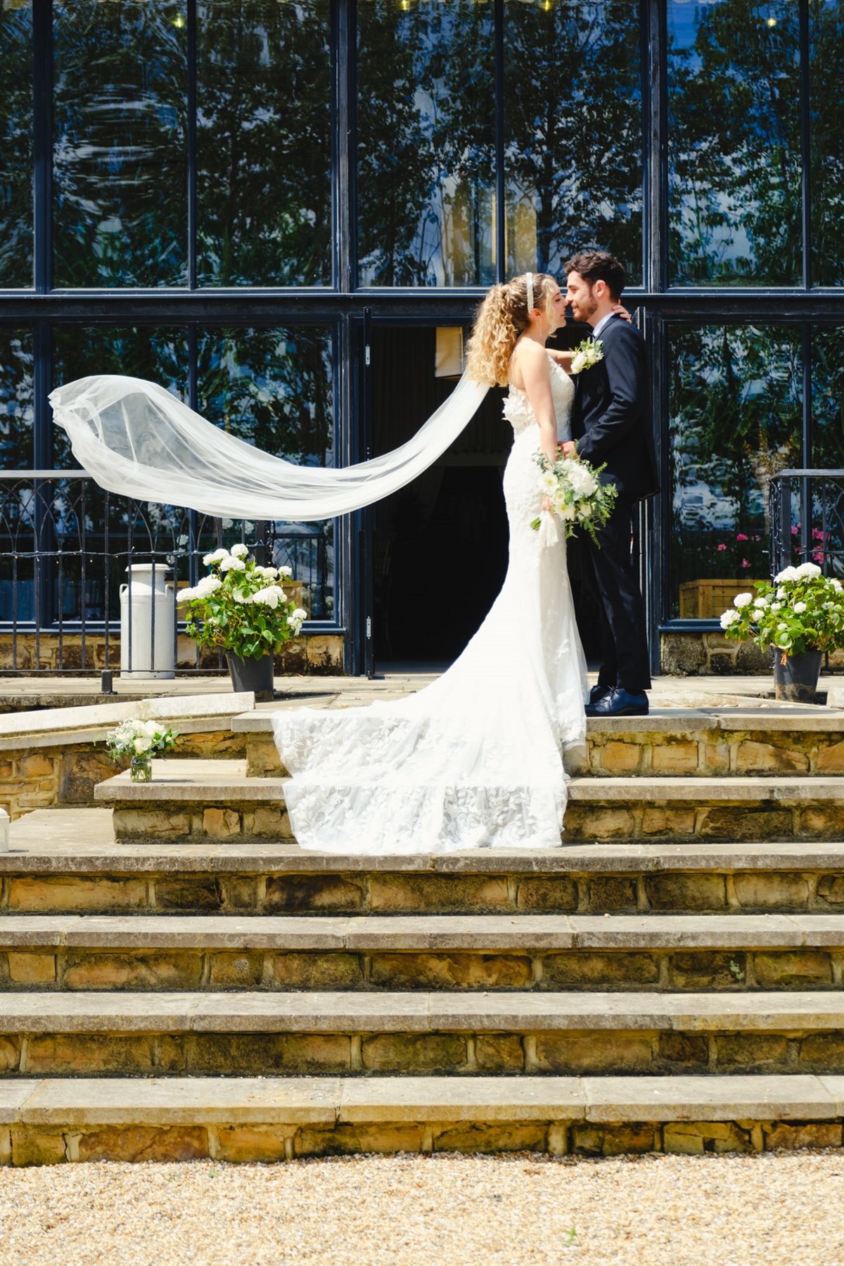 Bride and Groom on steps