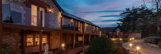 Foxhill Lodge outside on a autumn evening