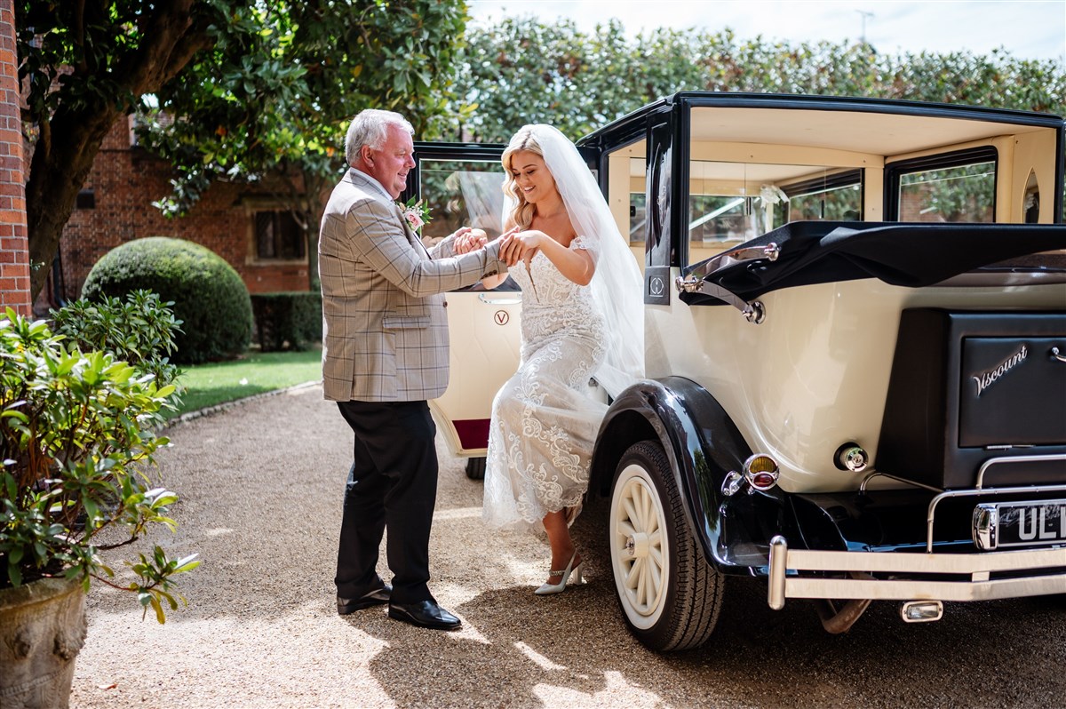 Bride arriving at Great Fosters