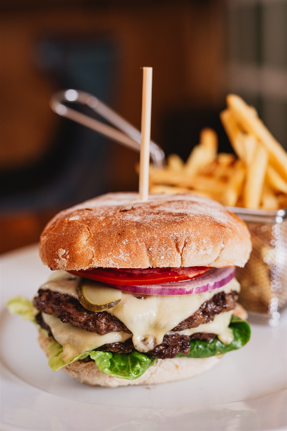 The Bell's Burger with Swiss cheese and brioche bun