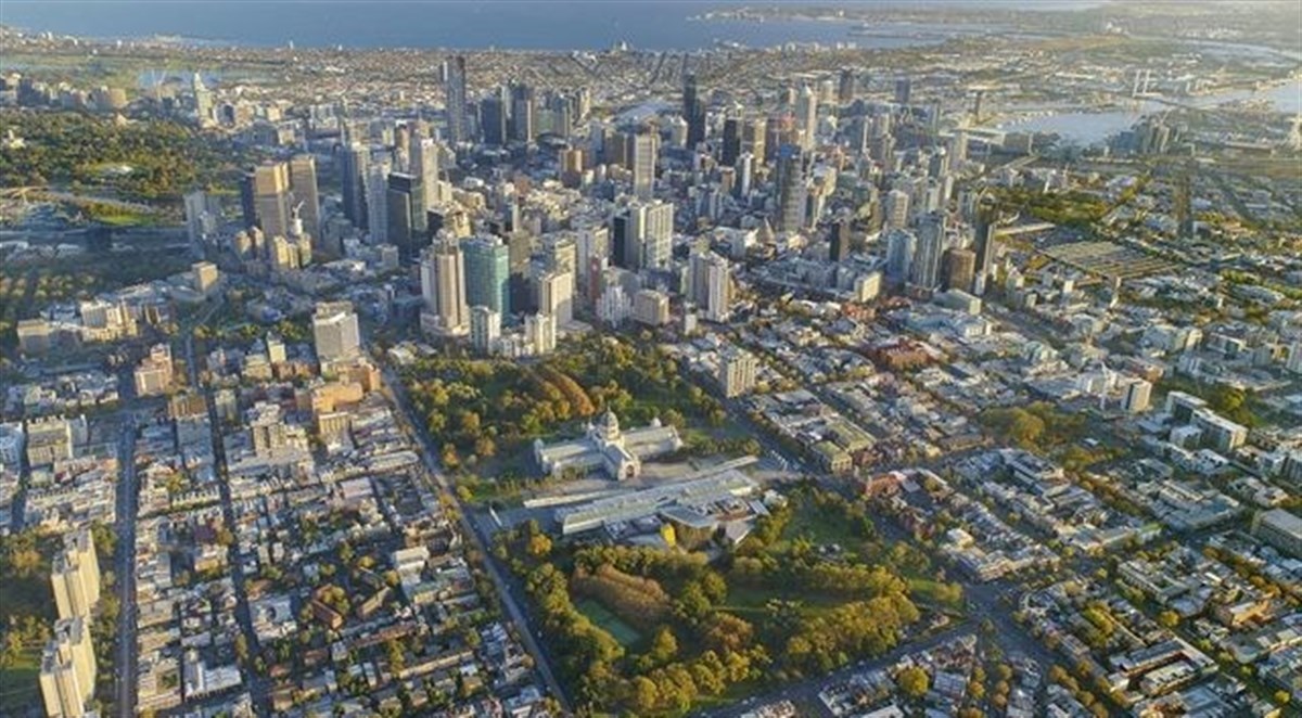 Arial View of Carlton, Gardens og CBD