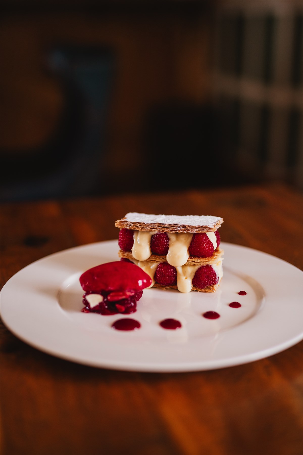 Raspberry Mille Feuille with Raspberry Sorbet and Gel