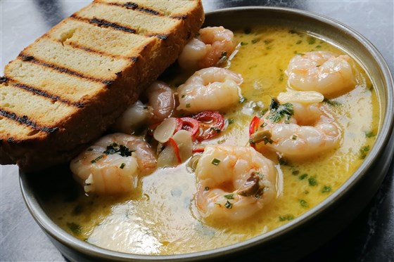Prawns with Chilli Garlic Butter and Toasted Brioche