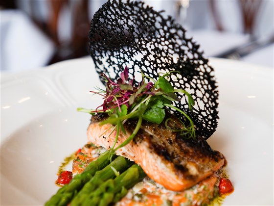 Salmon, Asparagus and Squid Ink Fan 