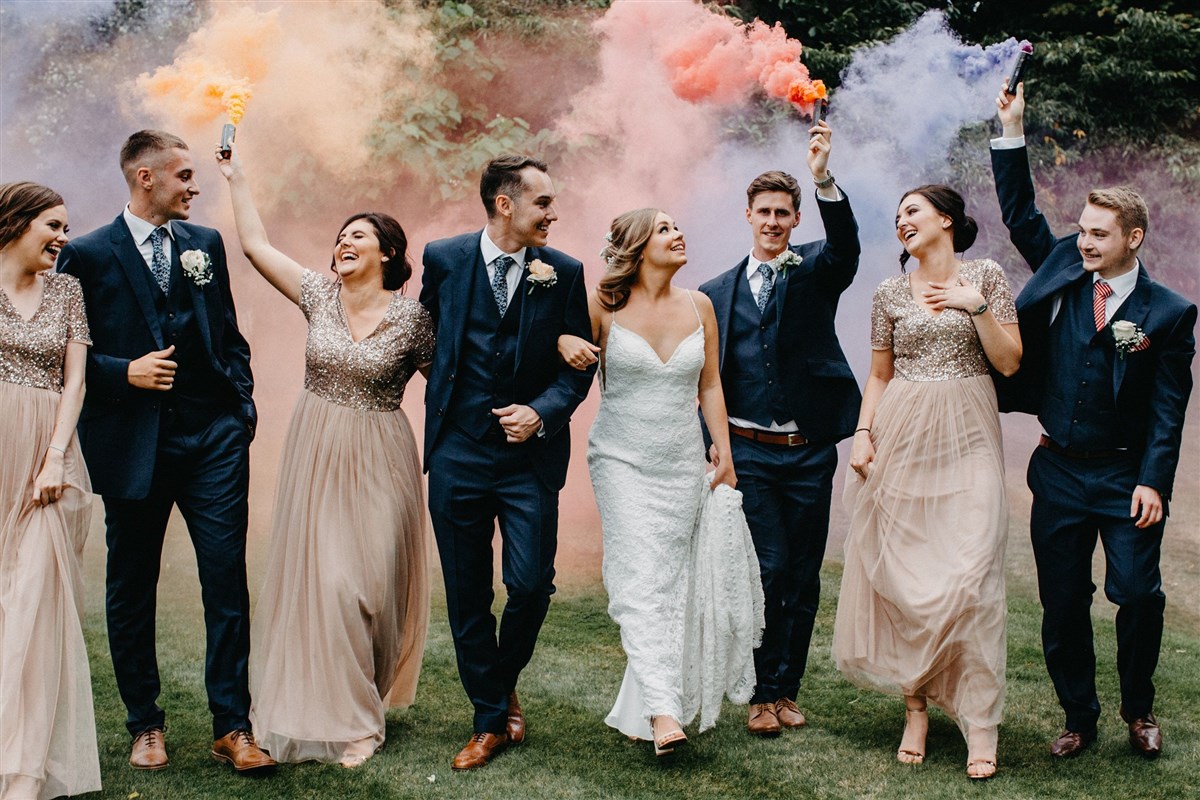 Wedding Party with Flares