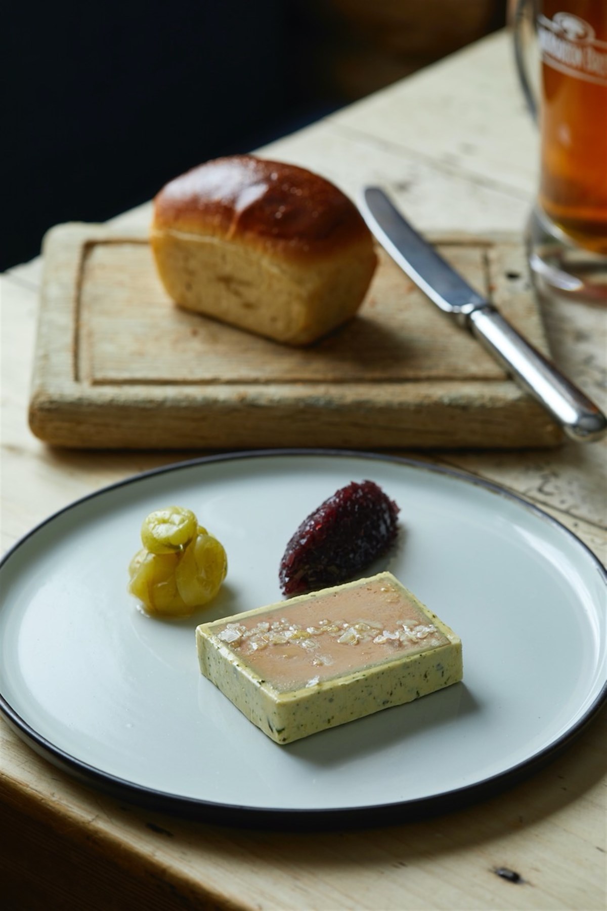 Chicken Liver parfait, red wine shallots and broiche bun