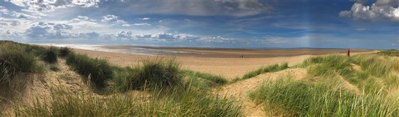 on the dunes in front of hut looking towards Holme
